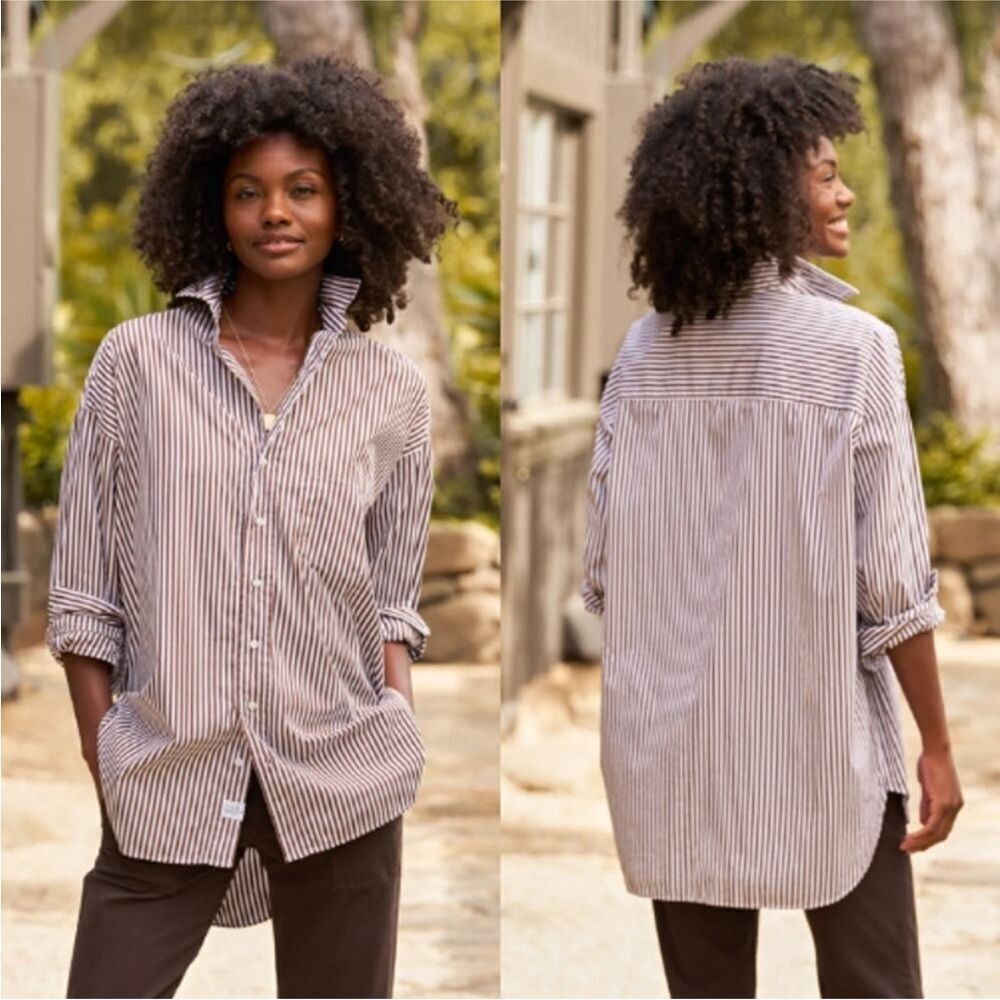 NEW Frank & Eileen Finbar Button Down Shirt Oversized Superluxe in Brown stripe